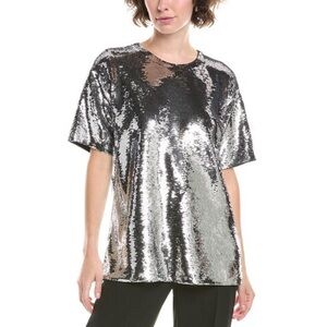 Michael Kors Sequined Jersey Oversized T-Shirt Silver Sequin Women's Top Medium